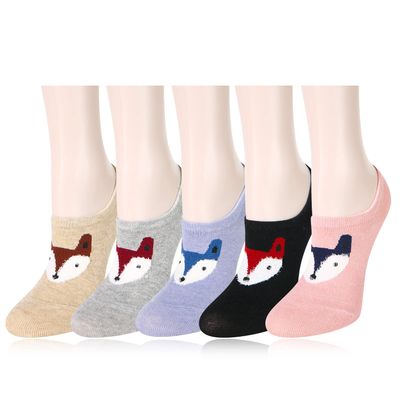 Benefeet Womens Novelty Funny No Show Socks - Non Slip, Cute Fox Face, Low Cut, Animal Patterned Cotton Socks - Colorful, Cartoon, Silly, Cool, Boat Line Christmas Gifts for Fox Lover