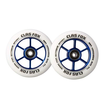 CLAS FOX 100mm One Pair Pro Stunt Scooter Wheels with ABEC-9 Bearings CNC Metal Core Graviti (2pcs) (White PU Blue Core)