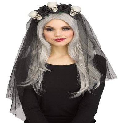Fun World Bridal Veil Black Skulls Horror Standard