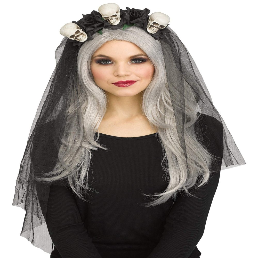 Fun World Bridal Veil Black Skulls Horror Standard