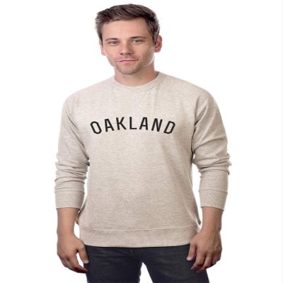 Daxton Oakland Sweatshirt Athletic Fit Pullover Crewneck French Terry Fabric, Oat Sweatshirt Black Letters, XS