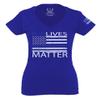 0181. Blue Lives Matter American Flag Thin Blue Line USA Police Support Patriotic Style for Women V Neck Fitted T Shirt (Royal Large) view 1