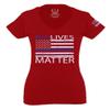 0181. Blue Lives Matter American Flag Thin Blue Line USA Police Support Patriotic Style for Women V Neck Fitted T Shirt (Red, Medium) view 1