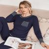 Ekouaer Pajamas Women's Long Sleeve Pj Set Soft 2 Piece Loungewear Sleepwear with Jogger Pants Navy Blue,S view 2