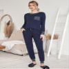 Ekouaer Pajamas Women's Long Sleeve Pj Set Soft 2 Piece Loungewear Sleepwear with Jogger Pants Navy Blue,S view 3