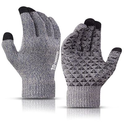 TRENDOUX Gloves Women, Winter Warm Touchscreen Gloves for Men, Knit Texting Driving Glove Unisex - Anti-Slip Silicone Gel - Soft Liners - Elastic Cuff - Thermal Cold Weather Glove - Light Gray - XL