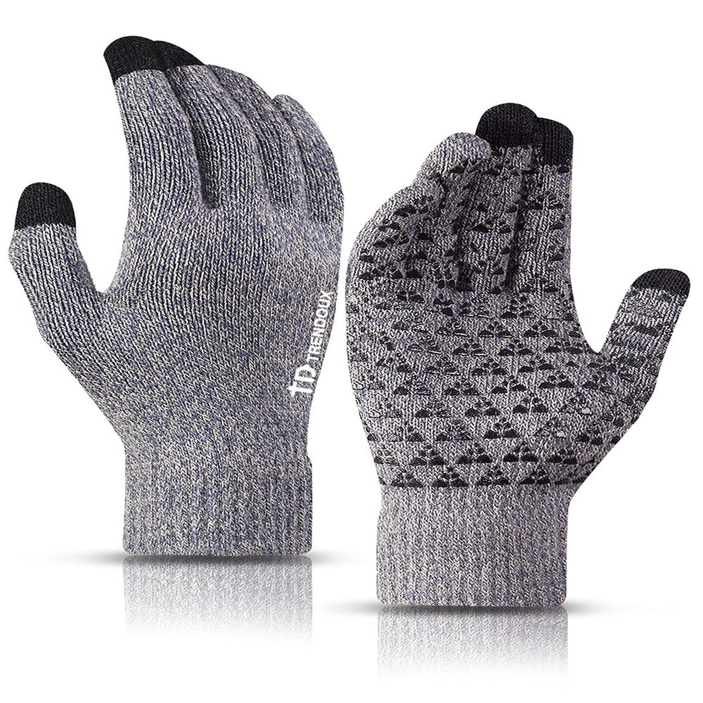 TRENDOUX Gloves Women, Winter Warm Touchscreen Gloves for Men, Knit Texting Driving Glove Unisex - Anti-Slip Silicone Gel - Soft Liners - Elastic Cuff - Thermal Cold Weather Glove - Light Gray - XL