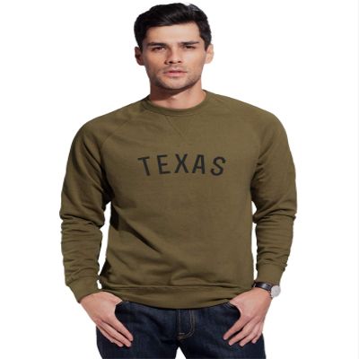 Daxton Texas Sweatshirt Athletic Fit Pullover Crewneck French Terry Fabric, Olive Sweatshirt Black Letters, 2XL