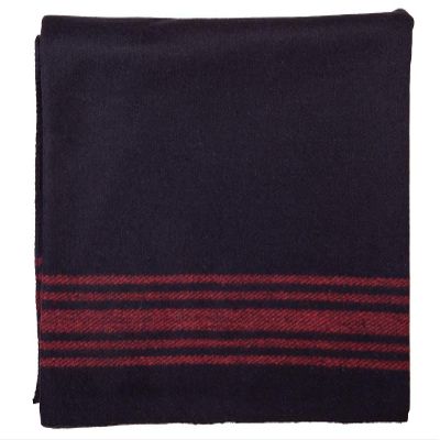Farm Blue Wool Blanket - Military Style - Thick & Lightweight Army Camping Blankets 80" x 62" - Large Camp Survival Blankets for Car, Hiking, Backpacking & Outdoor Festivals (Navy with Red Stripes)
