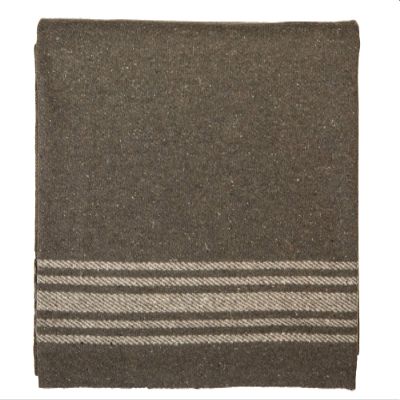Farm Blue Wool Blanket Military Style - Thick & Lightweight Army Camping Blankets 80"x62" - Large Camp Survival Blankets - Car, Hiking, Backpacking & Festivals (French Olive with a Light Tan Stripe)