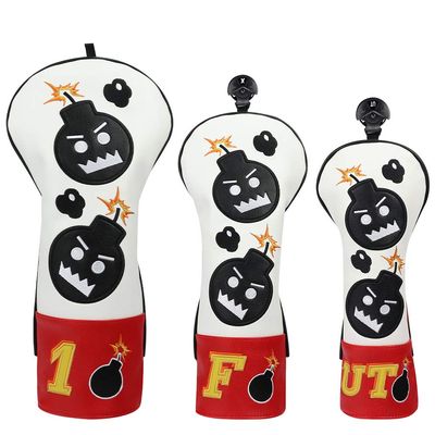 CRAFTSMAN GOLF Driver Headcover Embroidery Bomb, Red and White PU Leather Golf Head Covers Driver Fairway Wood Hybrid (3pcs(1,F,UT))