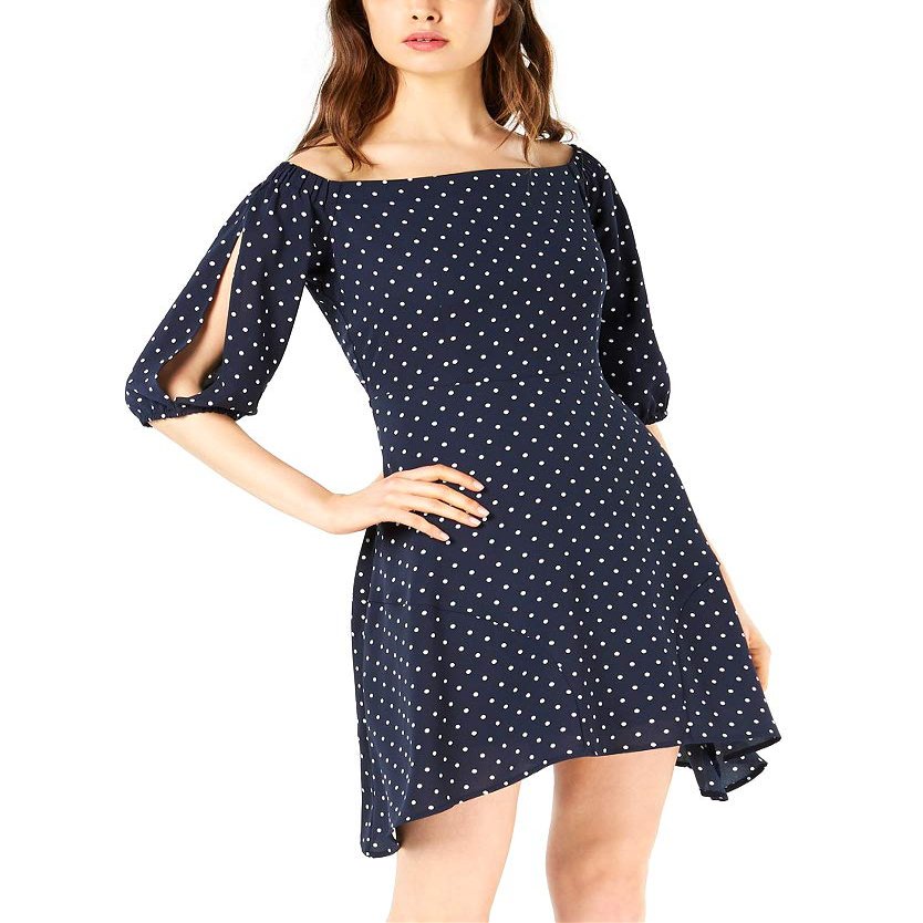 bar III Womens Printed A-line Dress, Blue, 4