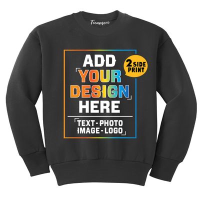 TEEAMORE Custom Youth Crewneck Sweatshirt Add Your Own Image Design Text Front Back Side Charcoal