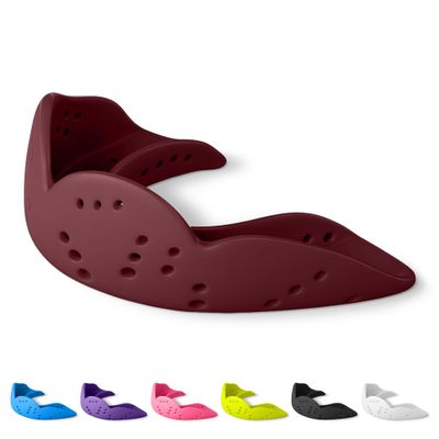 SISU Aero Medium Mouthguard, Mighty Maroon - 30% Stronger Protection for Lacrosse, Football, Hockey, Roller Derby, Team Sports - Remoldable Up to 20 Times - Ultra Slim - Works for Braces - Non Toxic