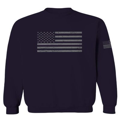 0176. Gray America USA American United States Vintage Flag Patriotic Style Men's Crewneck Sweatshirt (Navy X-Large)