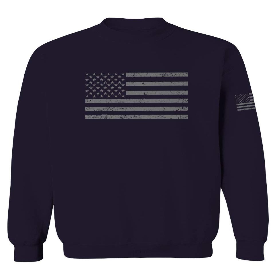 0176. Gray America USA American United States Vintage Flag Patriotic Style Men's Crewneck Sweatshirt (Navy X-Large)