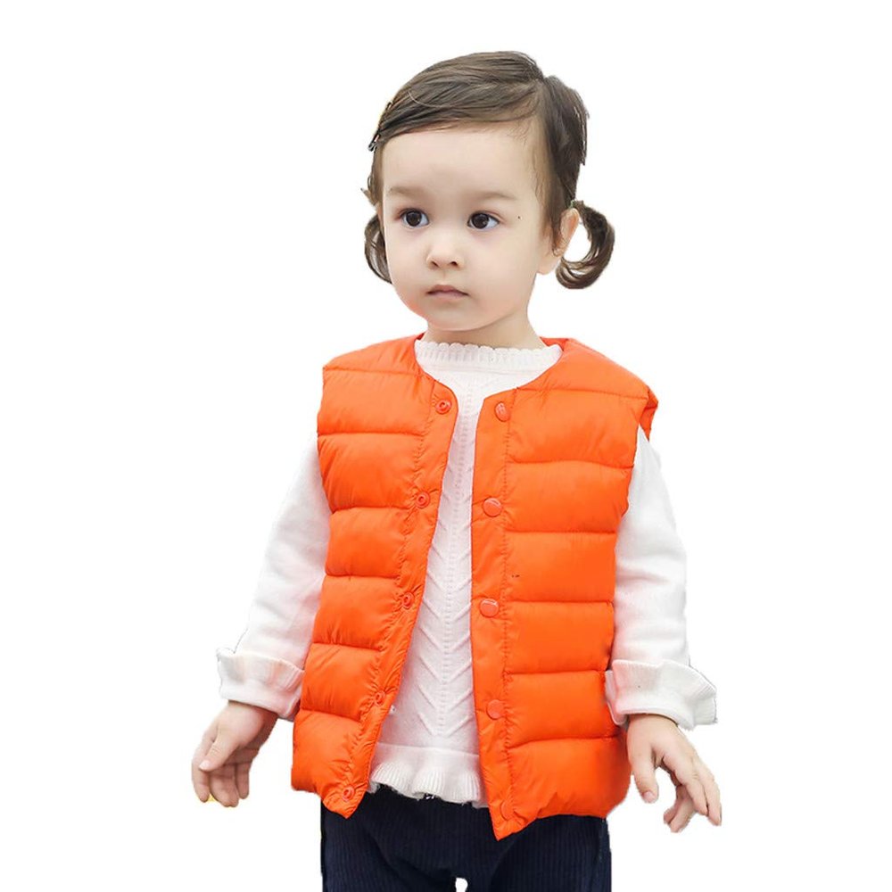 Moonker-Baby Tops Toddler Boys Girls Winter Warm Waistcoat Coats Jacket for 1-5 Years Old Child Solid Striped Vest Outwear Clothes (3-4 Years Old, Orange)