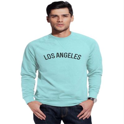 Daxton Los Angeles Sweatshirt Athletic Fit Pullover Crewneck French Terry Fabric, Sky Sweatshirt Black Letters, L