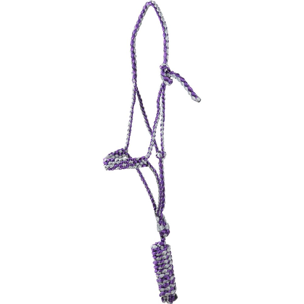 Classic Equine Flat Braid Halter and Leadrope, Purple-Grey