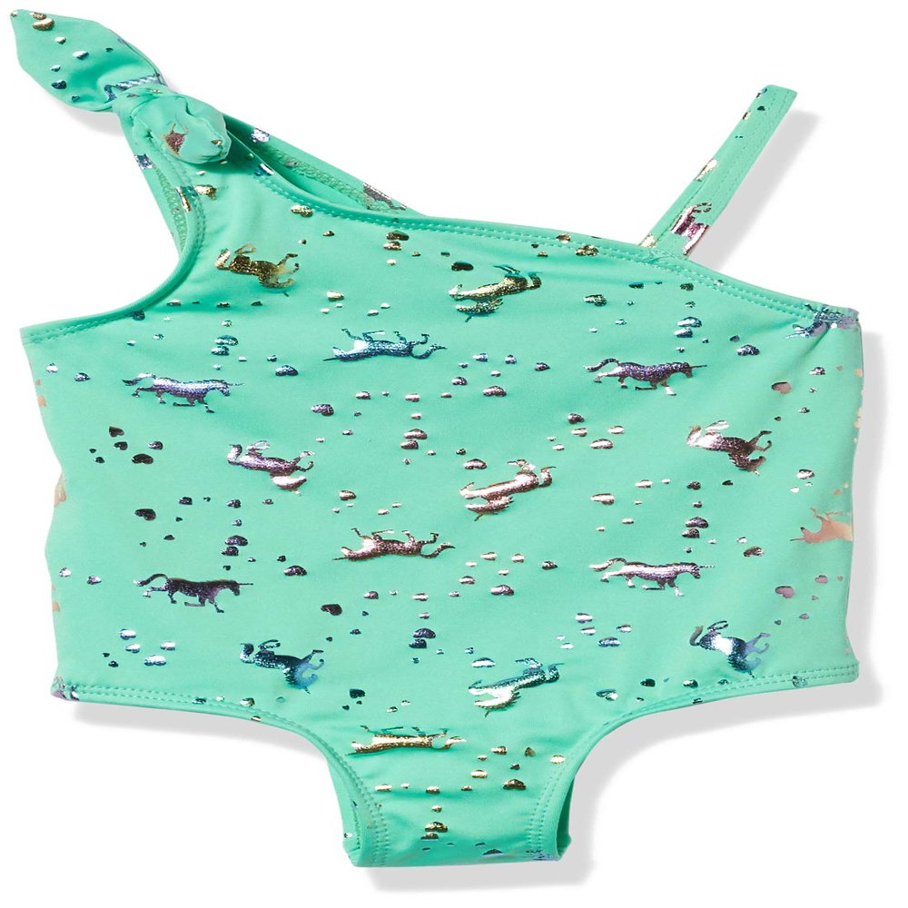 Pink Platinum Girls Baby Unicorn Rainbow Print Swimsuit, Soft Seafoam, 12M