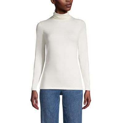 Lands' End Womens Long Sleeve Shaped LWCM Turtleneck Ivory Regular Medium