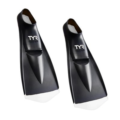 TYR Flexfin 2.0 Rubber Swim Fins - Adult Swimming Gear for Pool Lap Swimming, Training - Blade Fins Promote Proper Movement Through Legs and Feet - 100% Rubber - Color Coded - L, Black