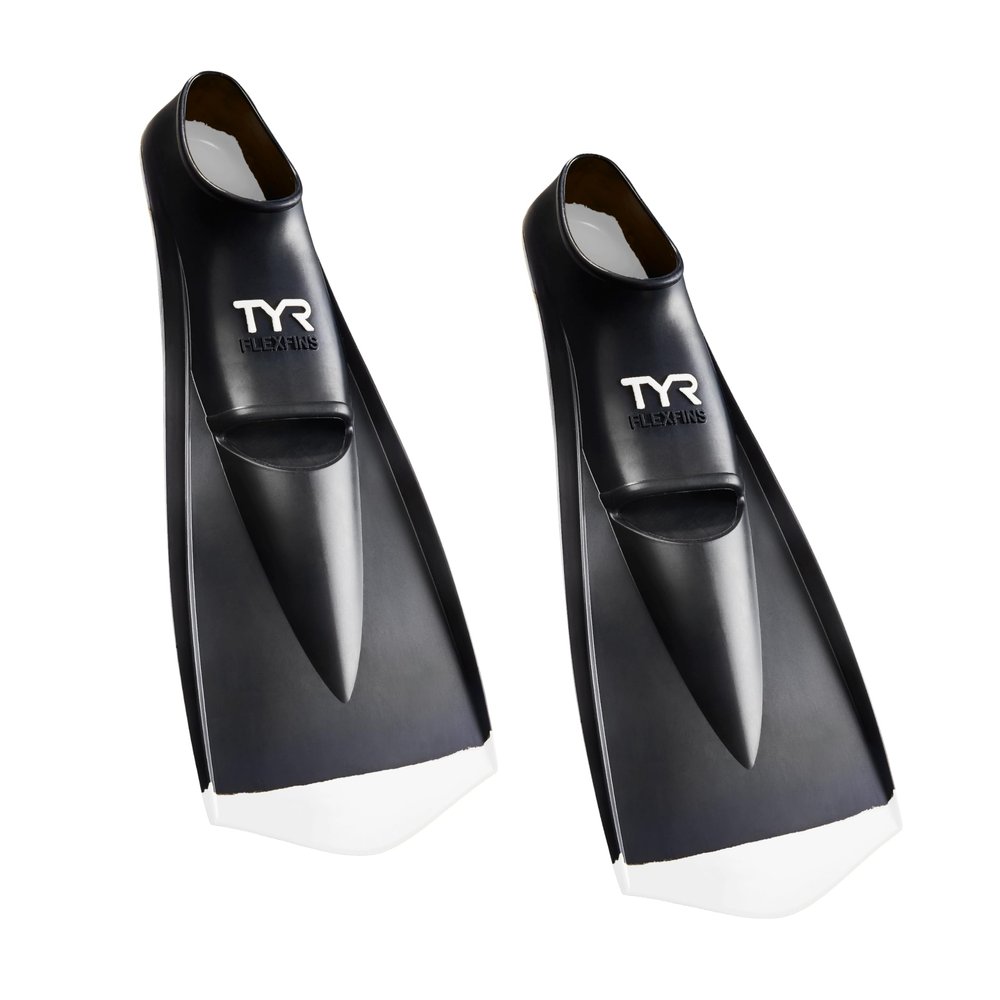 TYR Flexfin 2.0 Rubber Swim Fins - Adult Swimming Gear for Pool Lap Swimming, Training - Blade Fins Promote Proper Movement Through Legs and Feet - 100% Rubber - Color Coded - L, Black