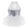 renvena Kids Girls Sleeveless Mock Neck Sequins Mesh Splice Leotard Ballet Jazz Latin Dance Jumpsuit Bodysuit White 7-8 view 2