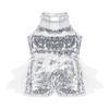 renvena Kids Girls Sleeveless Mock Neck Sequins Mesh Splice Leotard Ballet Jazz Latin Dance Jumpsuit Bodysuit White 7-8 view 3
