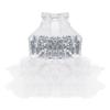 renvena Kids Girls Sleeveless Mock Neck Sequins Mesh Splice Leotard Ballet Jazz Latin Dance Jumpsuit Bodysuit White 7-8 view 4