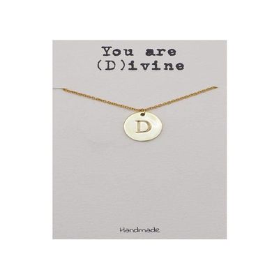 QUINNLYN & CO. Round Pendant Initial Necklace for Women with Personalized Greeting Card, Gifts for Her in Gold Tone (Initial D)