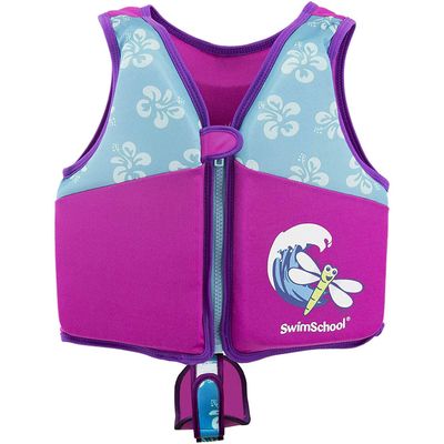 SwimSchool Swim Trainer Vest  Medium/Large Max 50 Pounds  Kids Swim Vest with Padded Shoulders Comfortable Flex-Form-Fit Design with Adjustable Safety Strap  Pink/Aqua