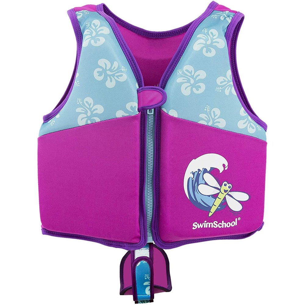 SwimSchool Swim Trainer Vest Medium/Large Max 50 Pounds Kids Swim Vest with Padded Shoulders Comfortable Flex-Form-Fit Design with Adjustable Safety Strap Pink/Aqua