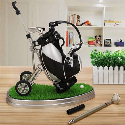 10L0L Golf Pen Holder, Golf Bag Pen Holder Golfs Club Ballpoint Pen, Office Desk Decoration, Business Souvenir Golfer Birthday Gifts for Men Women - Silver Black