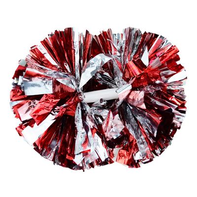 Hooshing 2PCS Red and Silver Pom Poms Cheerleading with Baton Handle for Team Spirit Sports Dance Cheering