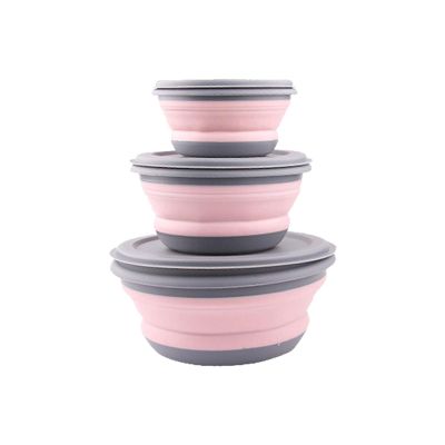 luckycyc Folding Bowl Set, 3pcs Portable Silicone Collapsible Travel Bowls with Lid, 3 Sizes: Small (12*6cm), Medium (15*7.7cm), Large (19*8.5cm), Food Grade Silicone, Dishwasher Safe