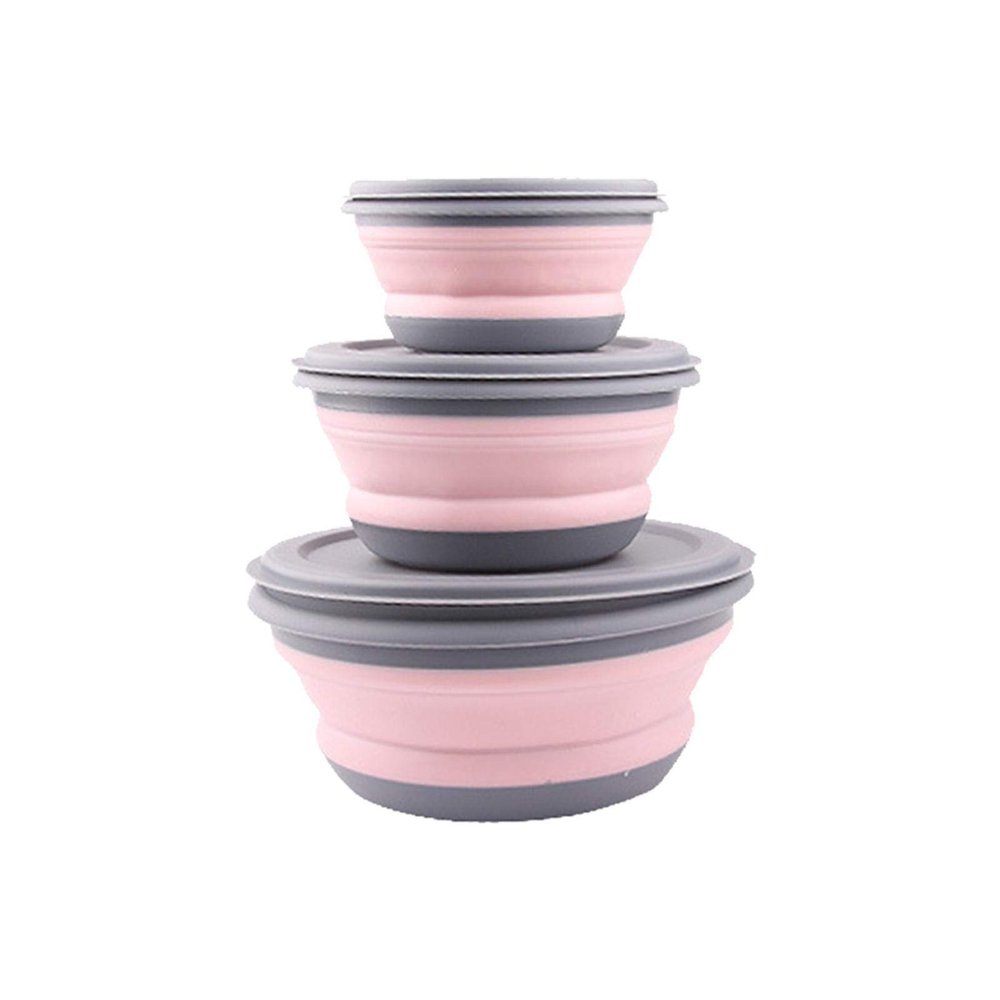 luckycyc Folding Bowl Set, 3pcs Portable Silicone Collapsible Travel Bowls with Lid, 3 Sizes: Small (12*6cm), Medium (15*7.7cm), Large (19*8.5cm), Food Grade Silicone, Dishwasher Safe