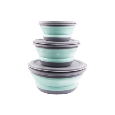 luckycyc Folding Bowl, Portable Silicone Collapsible Travel Bowl Foldable Salad Bowl Silicone Food Storage Container with Lid for Outdoor Travel, 3PCS