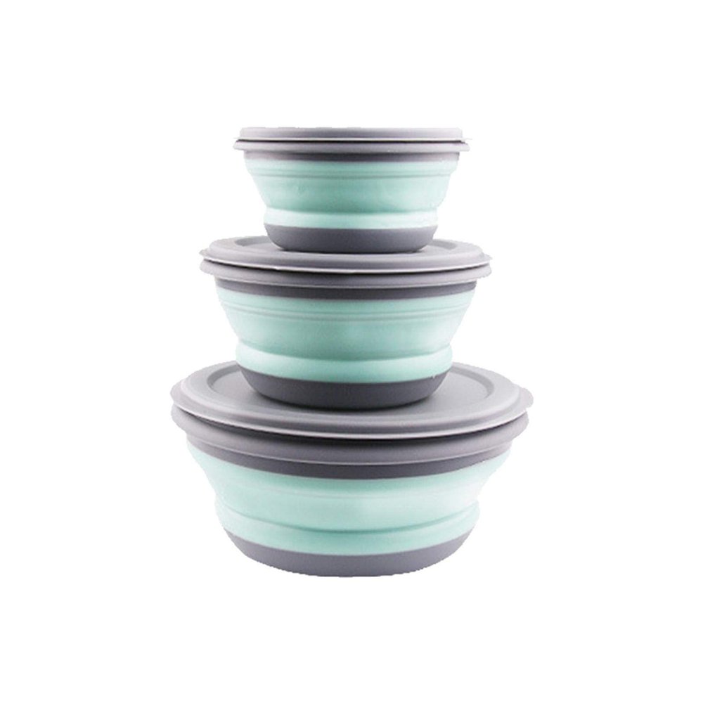 luckycyc Folding Bowl, Portable Silicone Collapsible Travel Bowl Foldable Salad Bowl Silicone Food Storage Container with Lid for Outdoor Travel, 3PCS