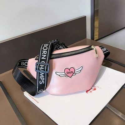 Women Leather Pink Small Chest Bag Pockets Shoulder