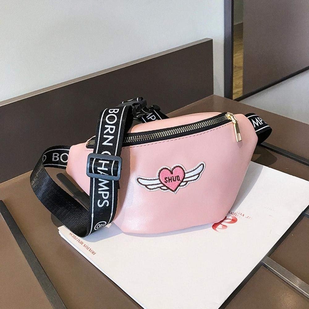 Women Leather Pink Small Chest Bag Pockets Shoulder