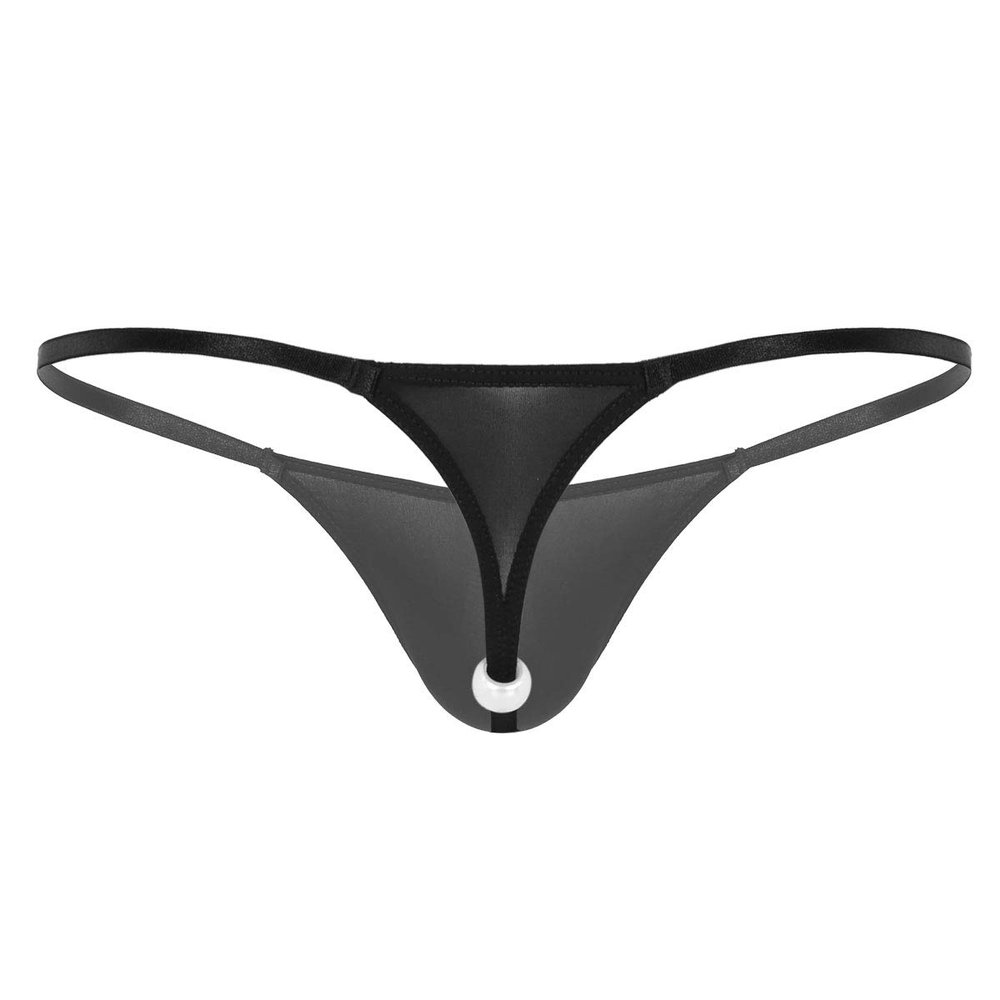 YiZYiF Men's Sexy Pearl Massage G-String Thongs Underwear Low Rise Lingerie Micro Panties Black X-Large