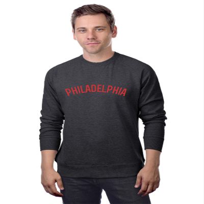 Daxton Philadelphia Sweatshirt Fit Pullover Crewneck French Terry Fabric, HCharcoal Sweatshirt Red Letters, S