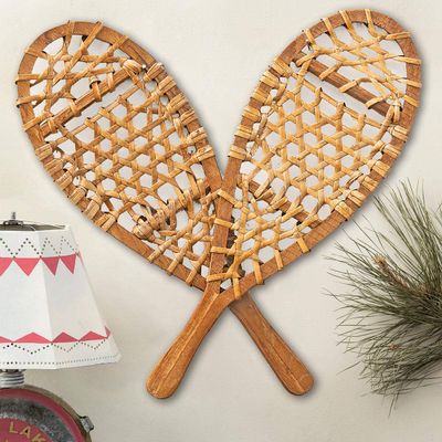 BLACK FOREST DECOR Small Snowshoes Wall Dcor  Rustic Wooden Ski Lodge Accent  17.25" x 6.25"