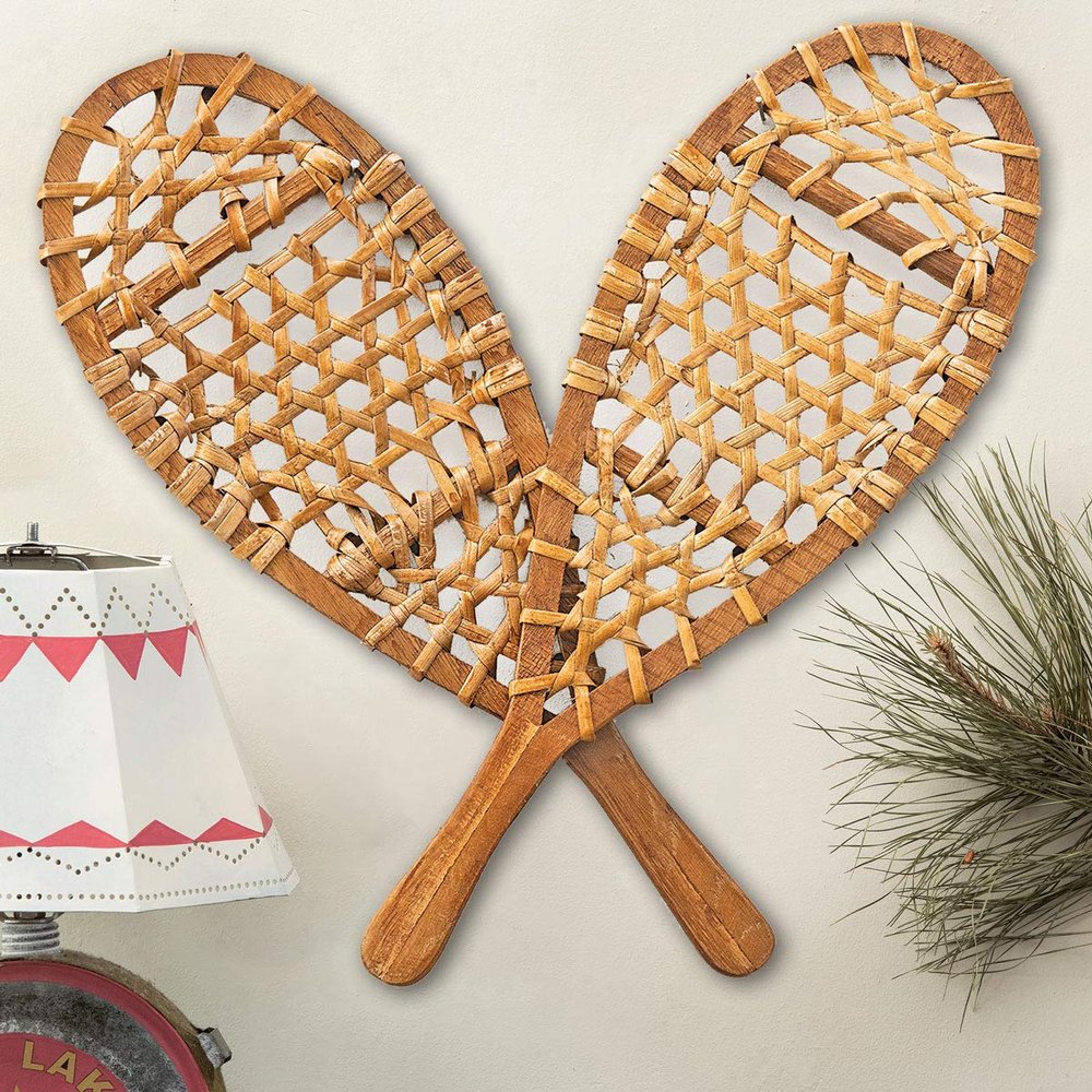 BLACK FOREST DECOR Small Snowshoes Wall Dcor  Rustic Wooden Ski Lodge Accent  17.25" x 6.25"