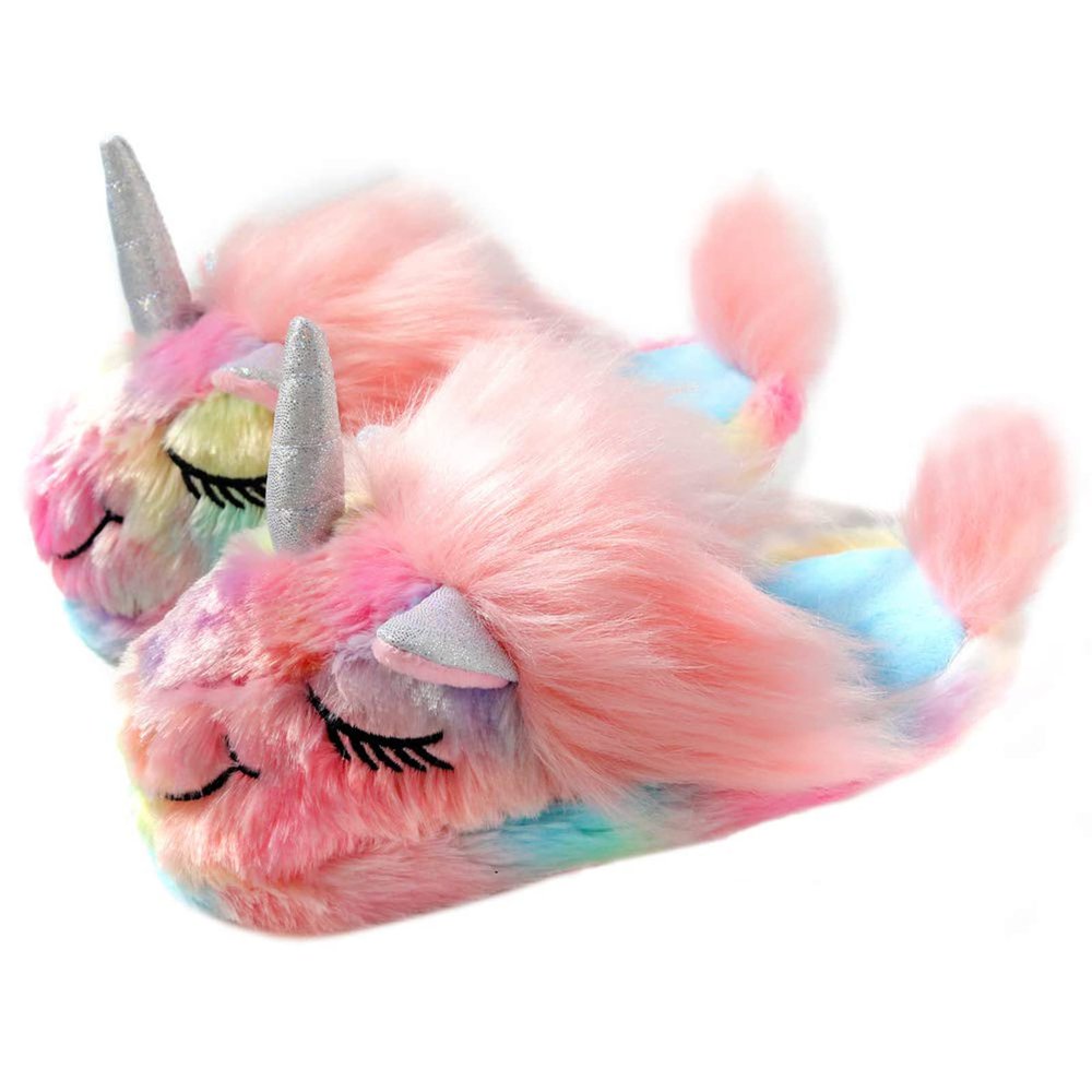 Anddyam Girls Shoes Family Cute Unicorn Household Anti-Slip Indoor Home Slippers (10-12 Little Kid, Rainbow)