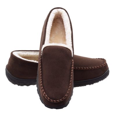 Mens Slippers Moccasins Cozy House Bedroom Shoes with Memory Foam Hard Sole Indoor Outdoor Brown 12 M US