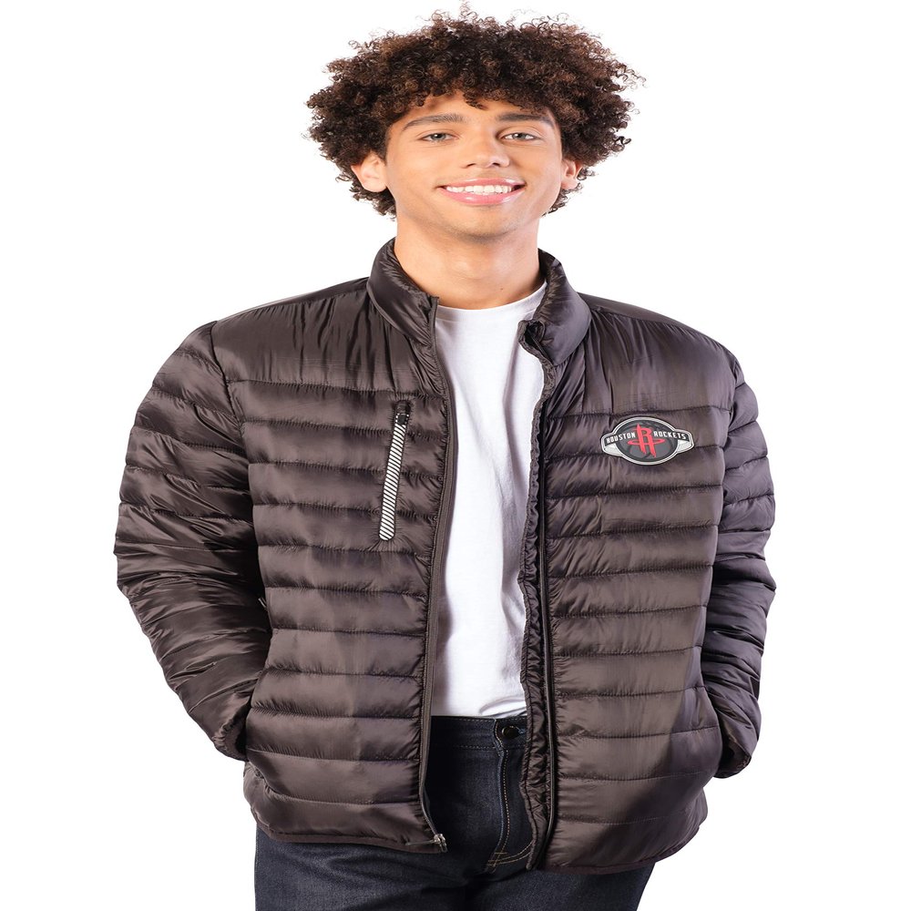 Ultra Game NBA Houston Rockets Mens Lightweight Packable Puffer Down Jacket, Black, Large