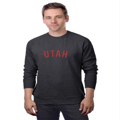 Daxton Utah Sweatshirt Athletic Fit Pullover Crewneck French Terry Fabric, HCharcoal Sweatshirt Red Letters, 2XL