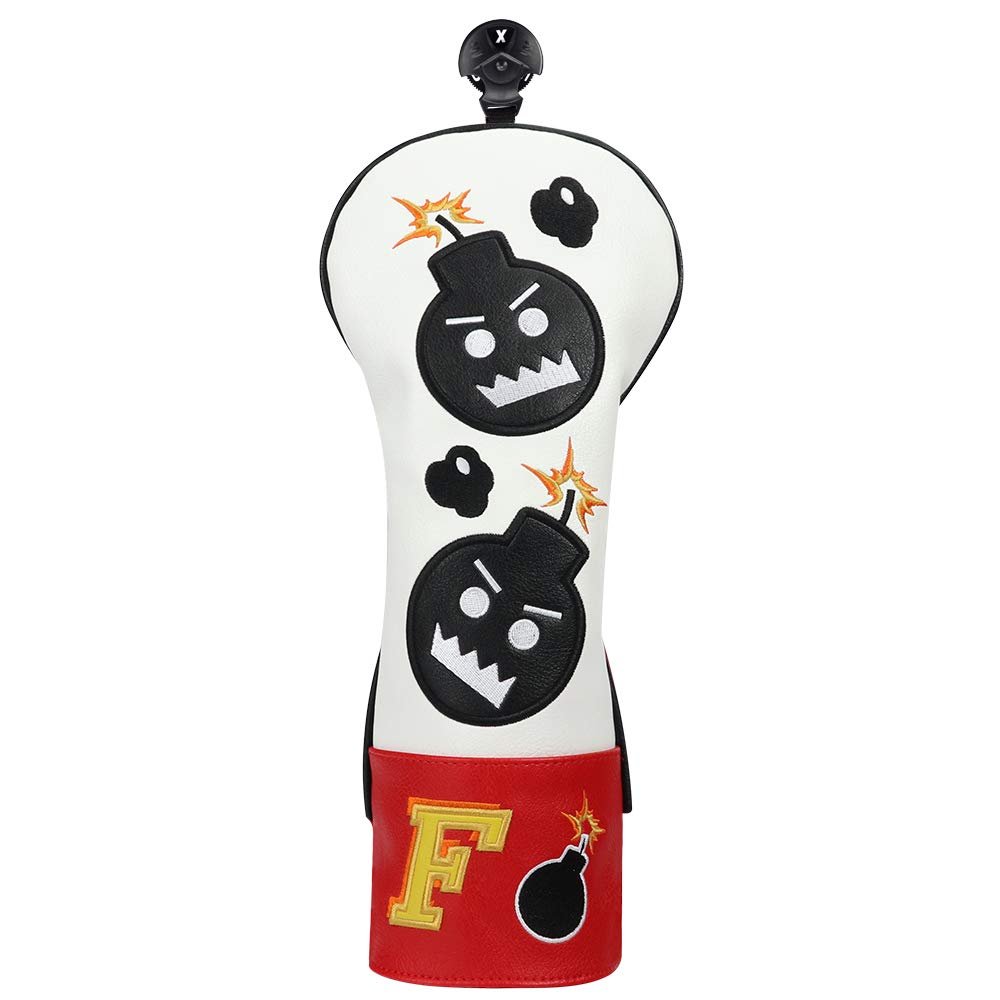 Craftsman Golf Fairway Headcover Embroidery Bomb, Red and White PU Leather Golf Head Covers Fairway Wood (F Wood Cover)
